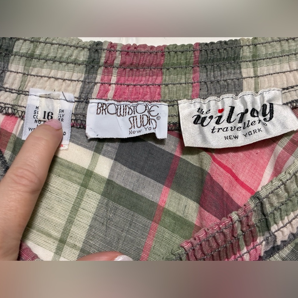 *3 for $20* Vintage Plaid A-Line Skirt in Pink and Green, Midi Length, sz 16 - Picture 5 of 8